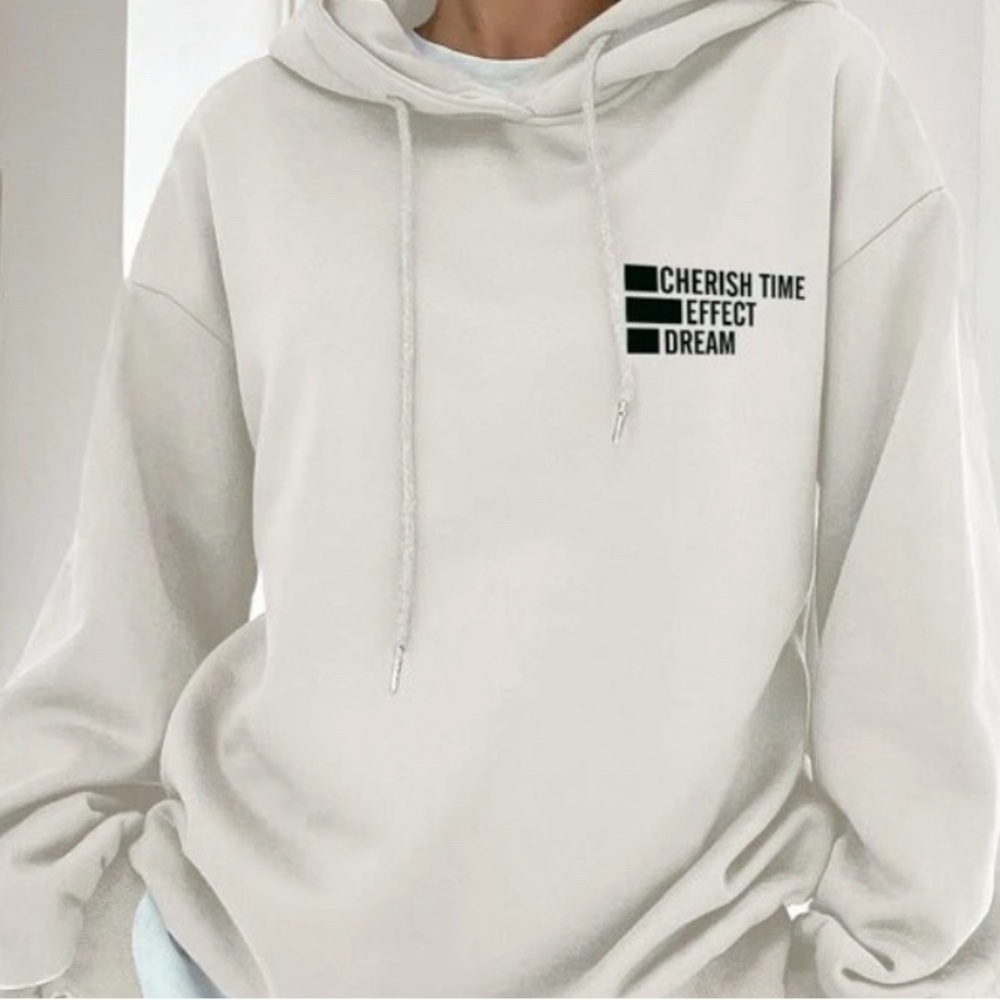 Cream Hoodie with Graphic Text